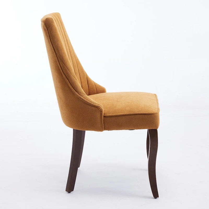 Chaise de salle à manger à dossier haut capitonné en velours floqué avec pieds en bois courbés, lot de 2
