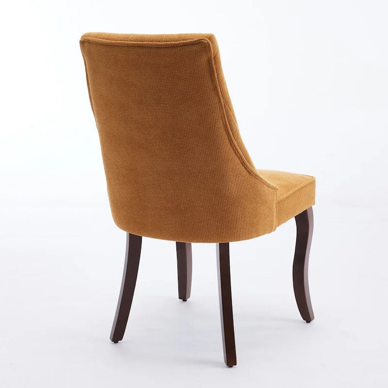 Chaise de salle à manger à dossier haut capitonné en velours floqué avec pieds en bois courbés, lot de 2