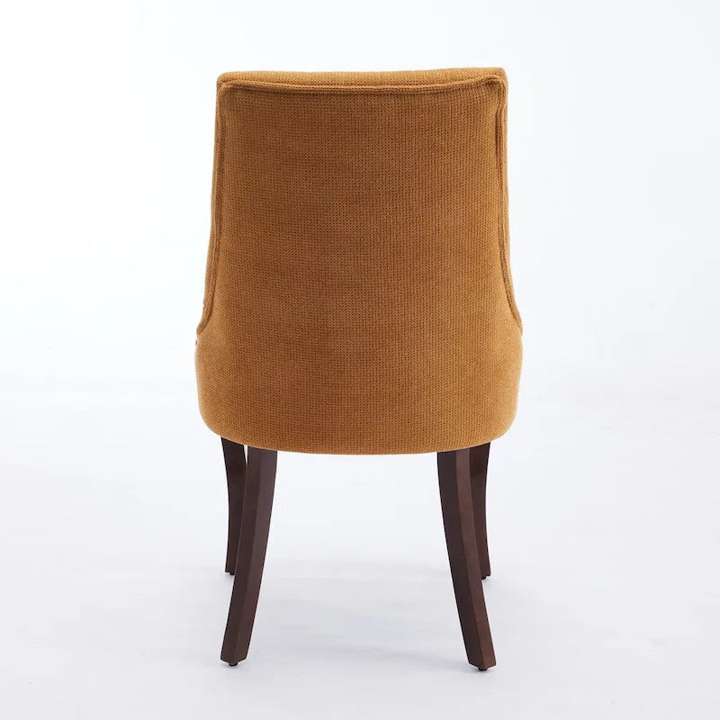Chaise de salle à manger à dossier haut capitonné en velours floqué avec pieds en bois courbés, lot de 2