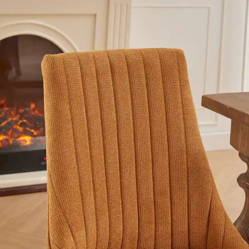 Chaise de salle à manger à dossier haut capitonné en velours floqué avec pieds en bois courbés, lot de 2