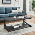Table basse rectangulaire base courbée en C étagère de rangement ouverte en bois d'hévéa MDF rustique