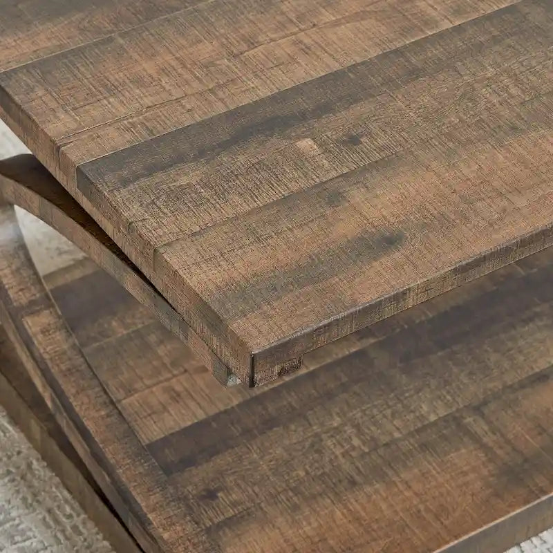 Table basse rectangulaire base courbée en C étagère de rangement ouverte en bois d'hévéa MDF rustique