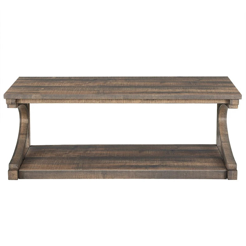 Table basse rectangulaire base courbée en C étagère de rangement ouverte en bois d'hévéa MDF rustique