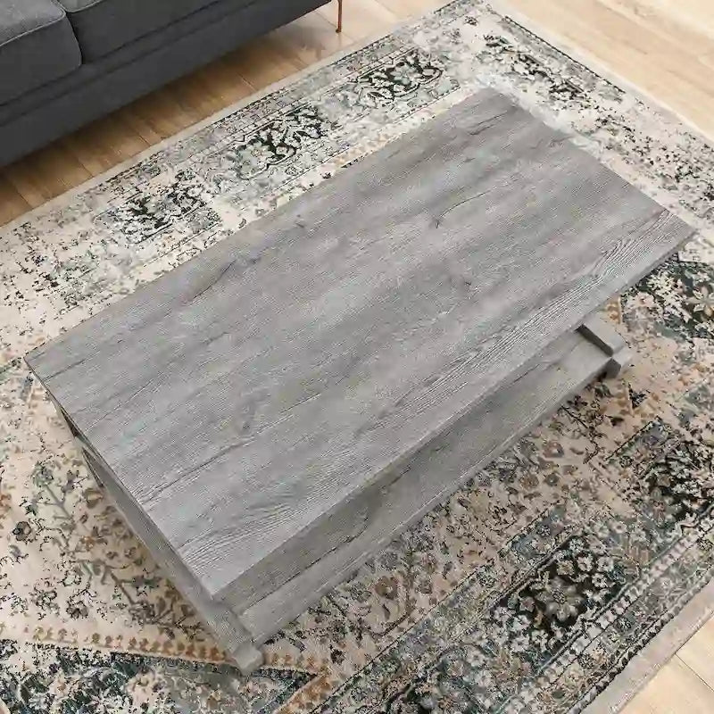 Table basse rectangulaire base courbée en C étagère de rangement ouverte en bois d'hévéa MDF rustique