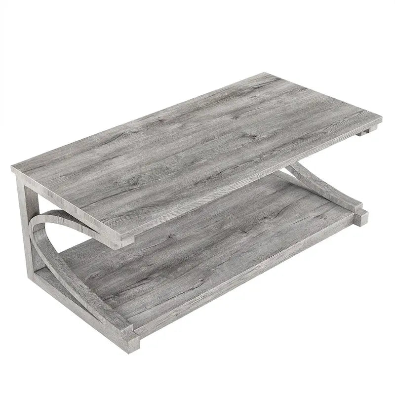 Table basse rectangulaire base courbée en C étagère de rangement ouverte en bois d'hévéa MDF rustique