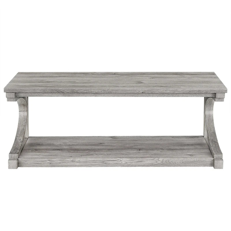 Table basse rectangulaire base courbée en C étagère de rangement ouverte en bois d'hévéa MDF rustique