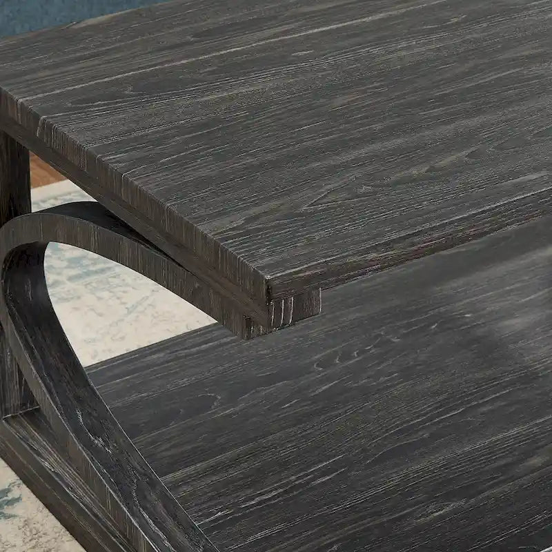 Table basse rectangulaire base courbée en C étagère de rangement ouverte en bois d'hévéa MDF rustique