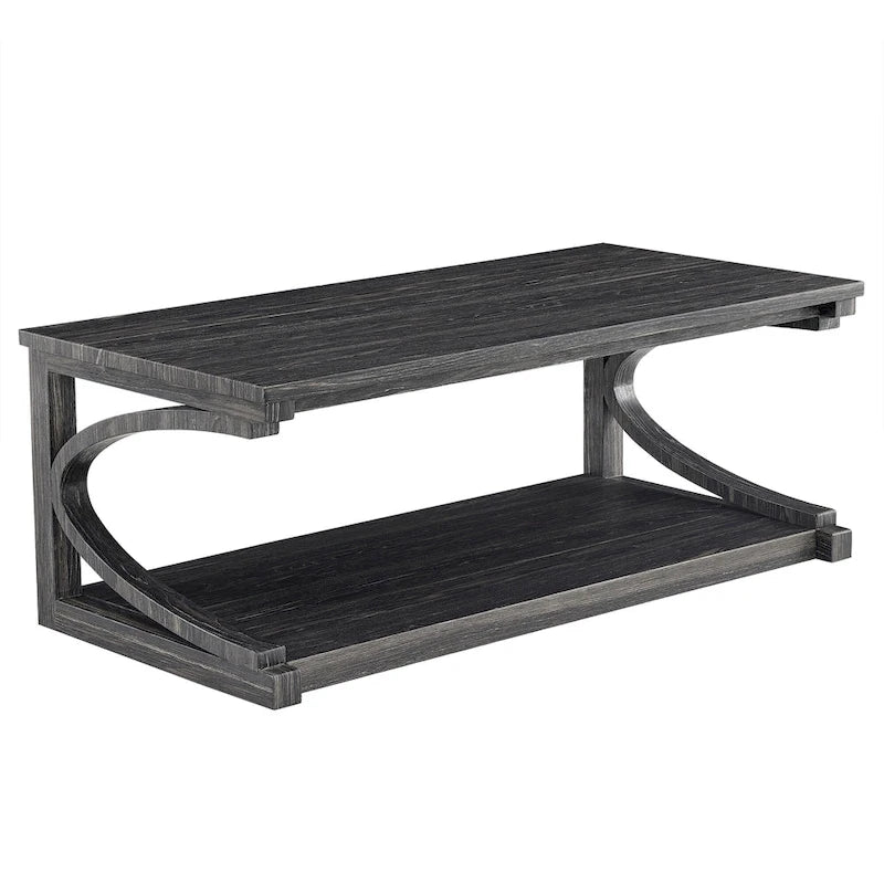 Table basse rectangulaire base courbée en C étagère de rangement ouverte en bois d'hévéa MDF rustique