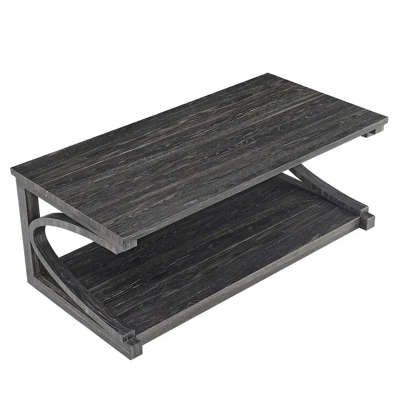 Table basse rectangulaire base courbée en C étagère de rangement ouverte en bois d'hévéa MDF rustique