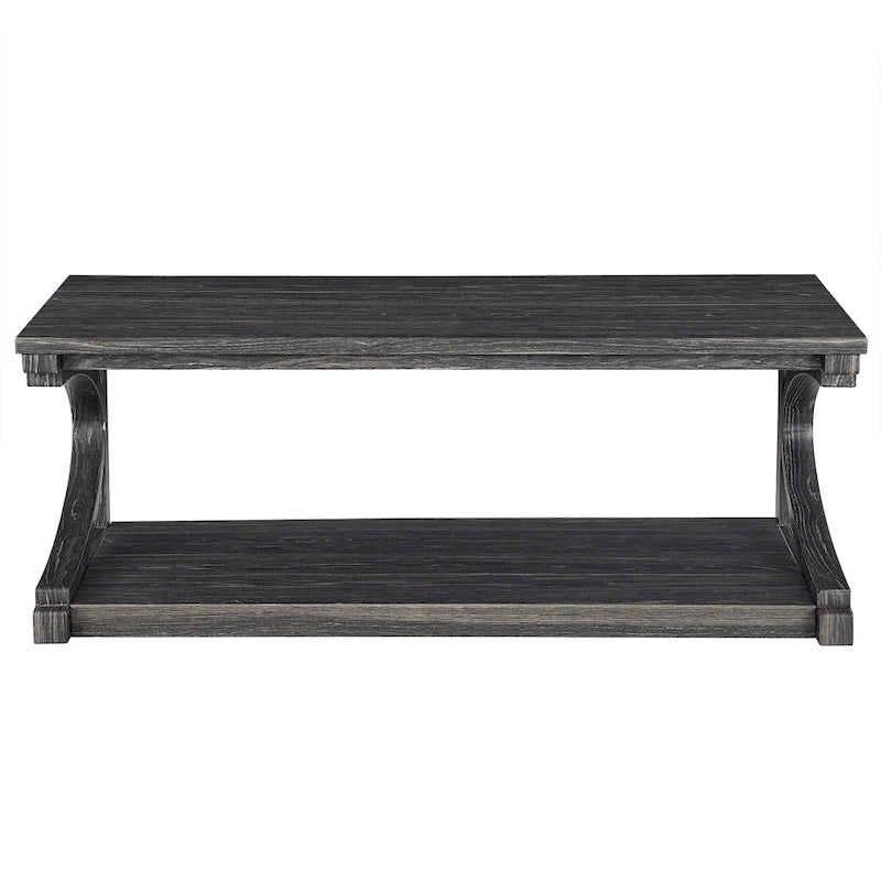 Table basse rectangulaire base courbée en C étagère de rangement ouverte en bois d'hévéa MDF rustique