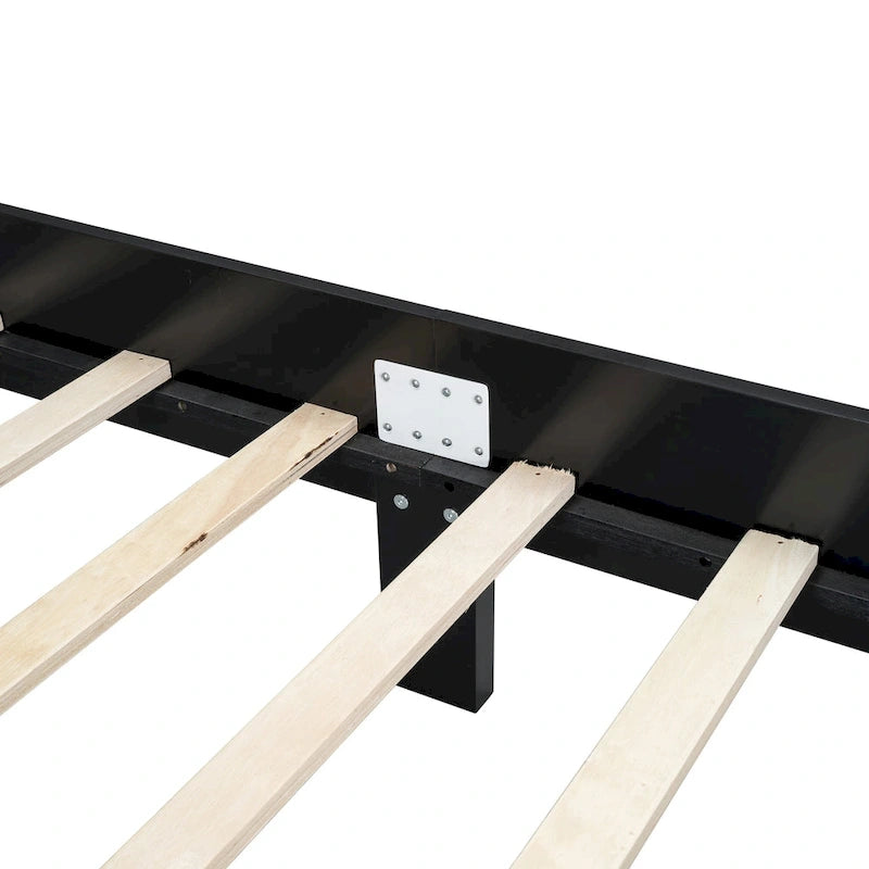 Lit plateforme en bois Tête de lit en rotin arqué Poteaux à fuseaux Style français Grand Lit Double
