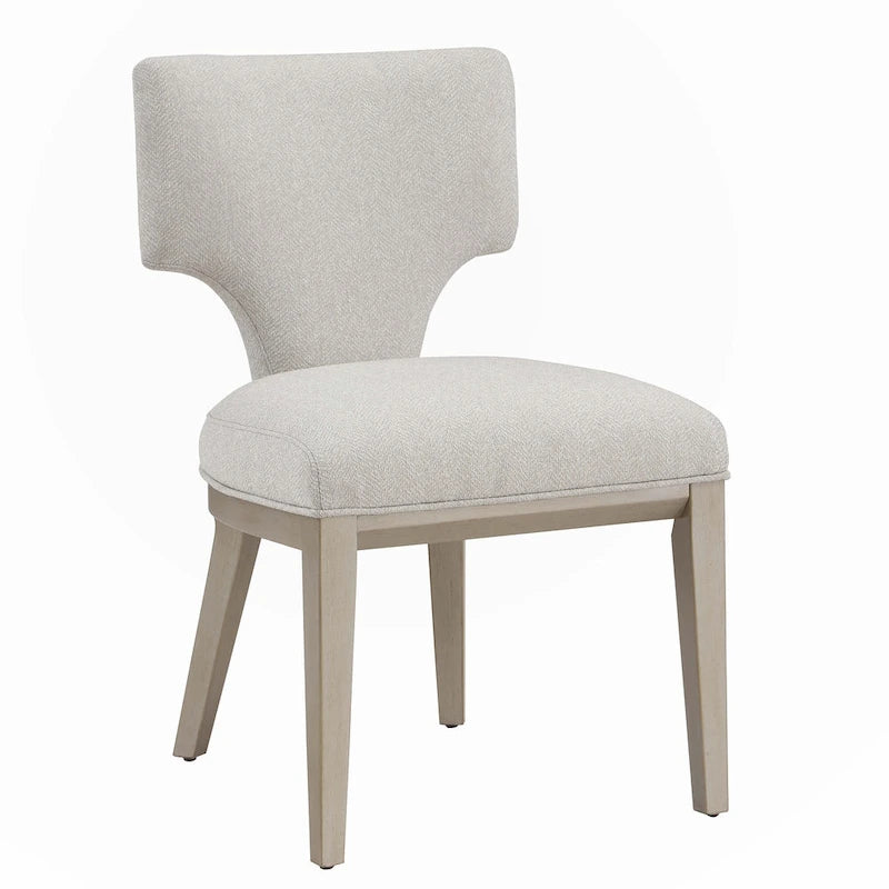 Chaise de salle à manger rembourrée à découpe incurvée dossier Ivoire Lin Pieds Champagne Lot de 2
