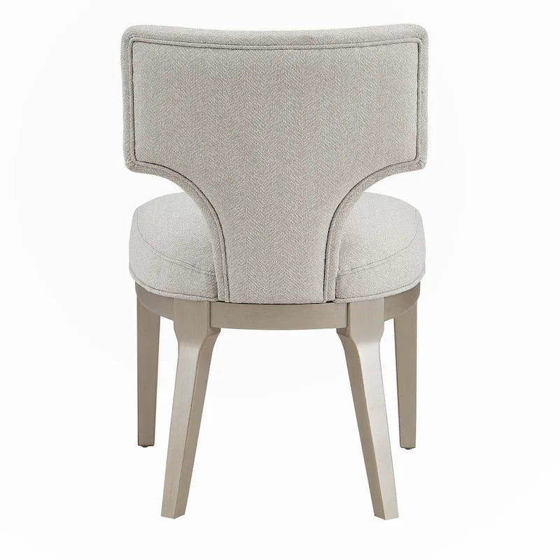 Chaise de salle à manger rembourrée à découpe incurvée dossier Ivoire Lin Pieds Champagne Lot de 2