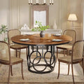 Table à manger ronde de 47 pouces Noyer foncé MDF Piètement anneau en métal noir